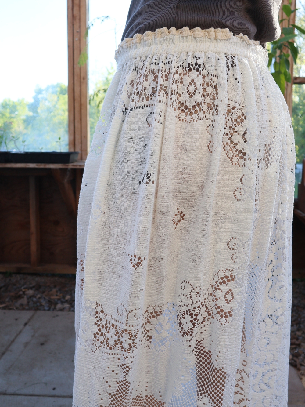 Upcycled Vintage Lace Maxi Skirt Cotton Sheer Floral - Picture 4 of 8